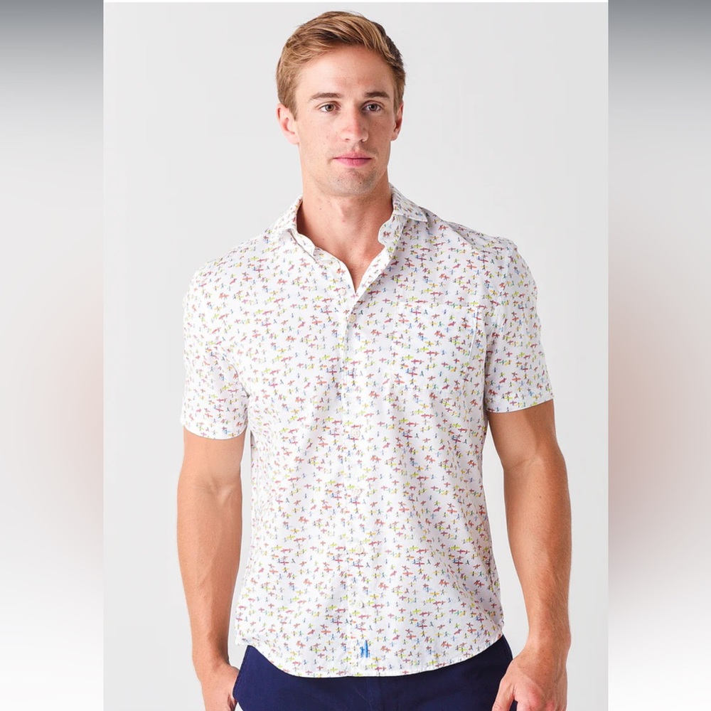 BNWT Johnnie-O “stampede” print button down short sleeve shirt size XL